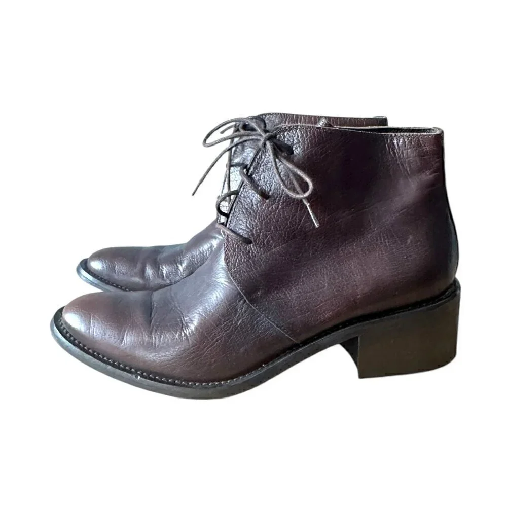 Vintage Y2K, Brown Leather Chukka Booties, Italian Made, Size 39EU